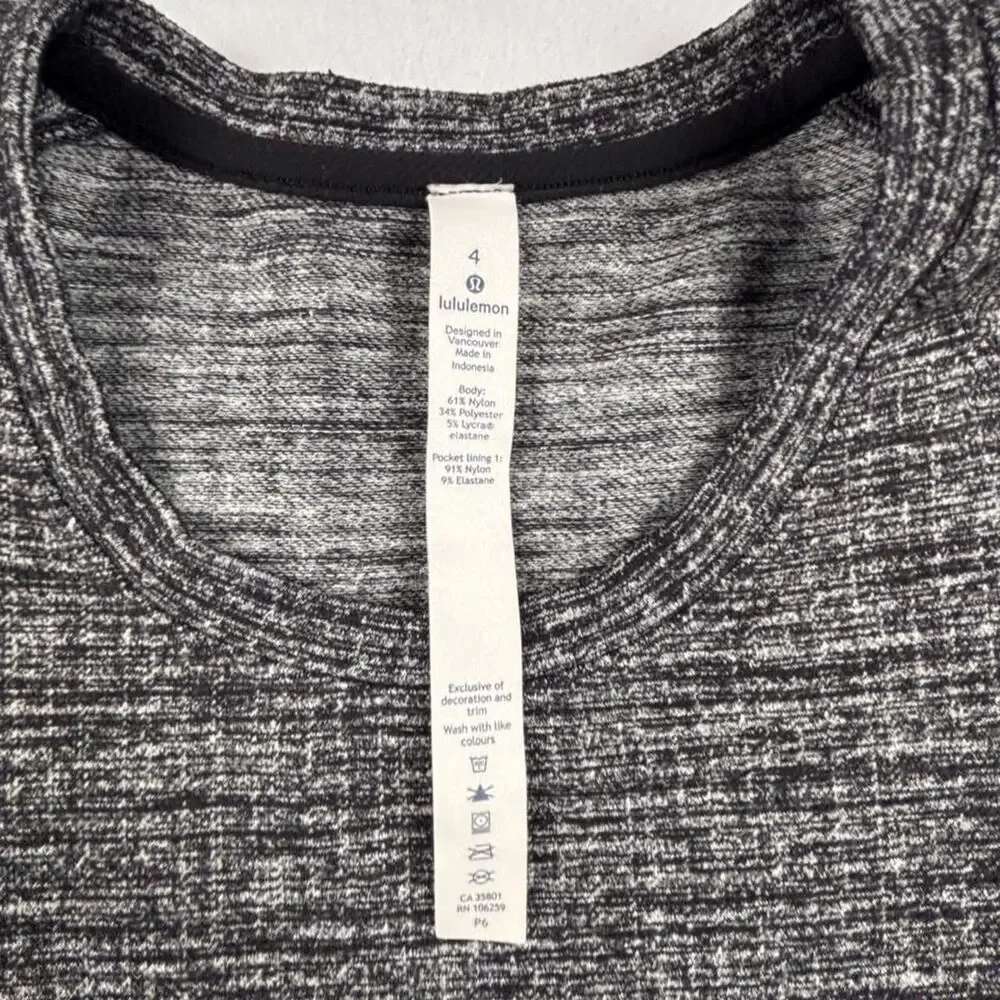 Lululemon Gray Heather Long Sleeve Running Top Women's Size 4 Zip Pocket